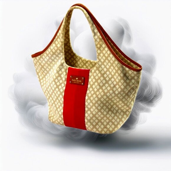 kate spade Handbags - Kate Spade Classic Cream & Tan Signature Logo Jacquard Hobo Bag